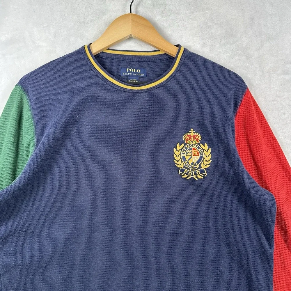 Polo Ralph Lauren Mens LARGE Waffle Knit Thermal Pajama Shirt Top